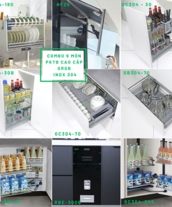 Combo phụ kiện tủ bếp 9 món Grob inox 304 cao cấp